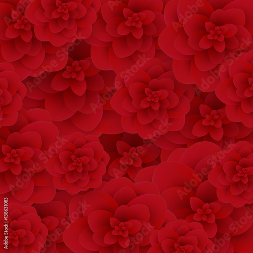 Seamless Wallpaper Pattern Red Roses on Design Background Vector Illustration