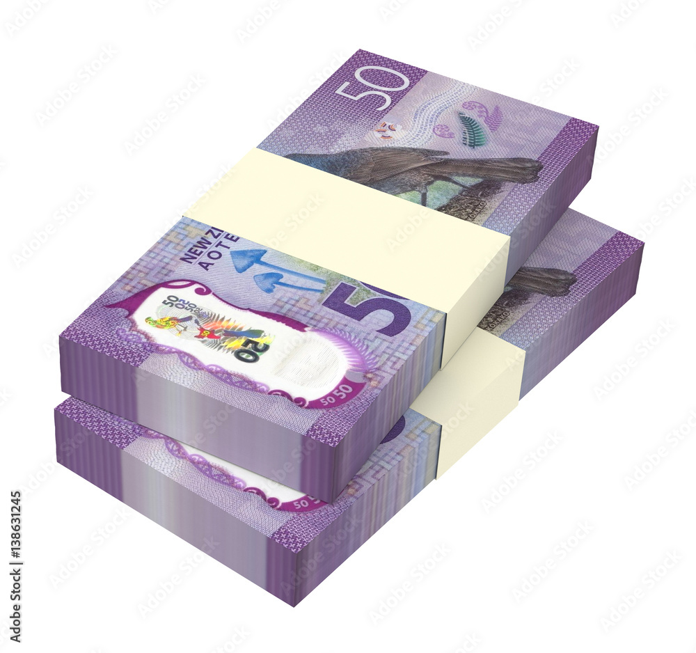 New Zealand currency isolated on white background. 3D illustration