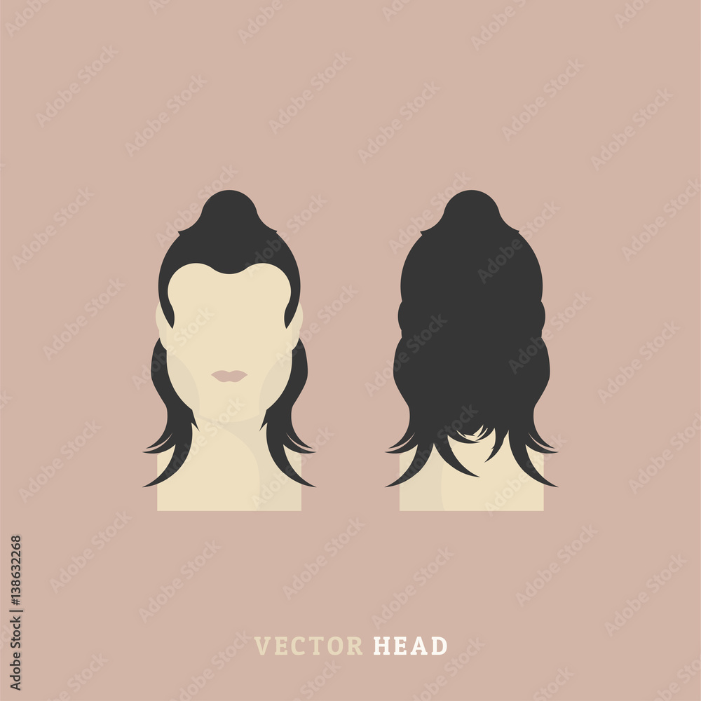 Female head front and rear. Vector element for the character. Flat vector background EPS 10 Female head front and rear. Vector element for the character. Flat vector background EPS 10