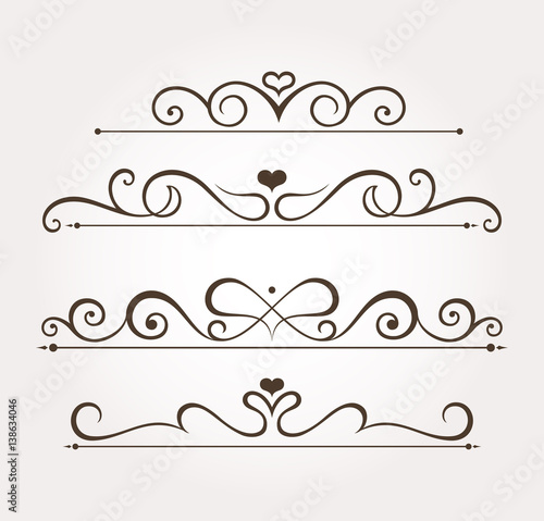Set of four calligraphic valentine's day design elements and page decoration. Vector illustration
