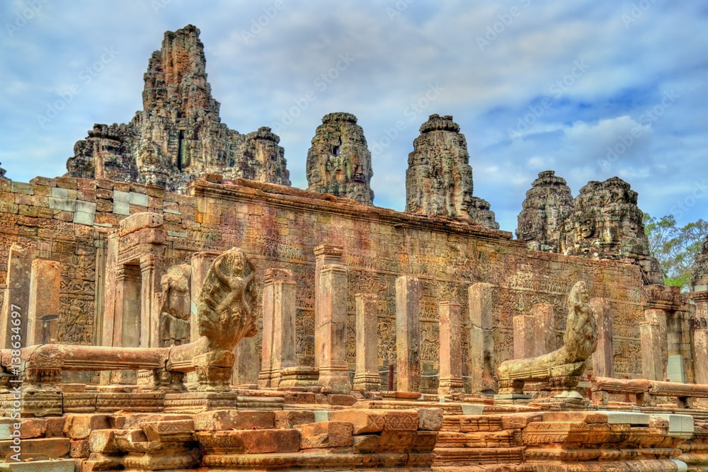 The Bayon, a Khmer temple at Angkor in Cambodia, Southeast Asia