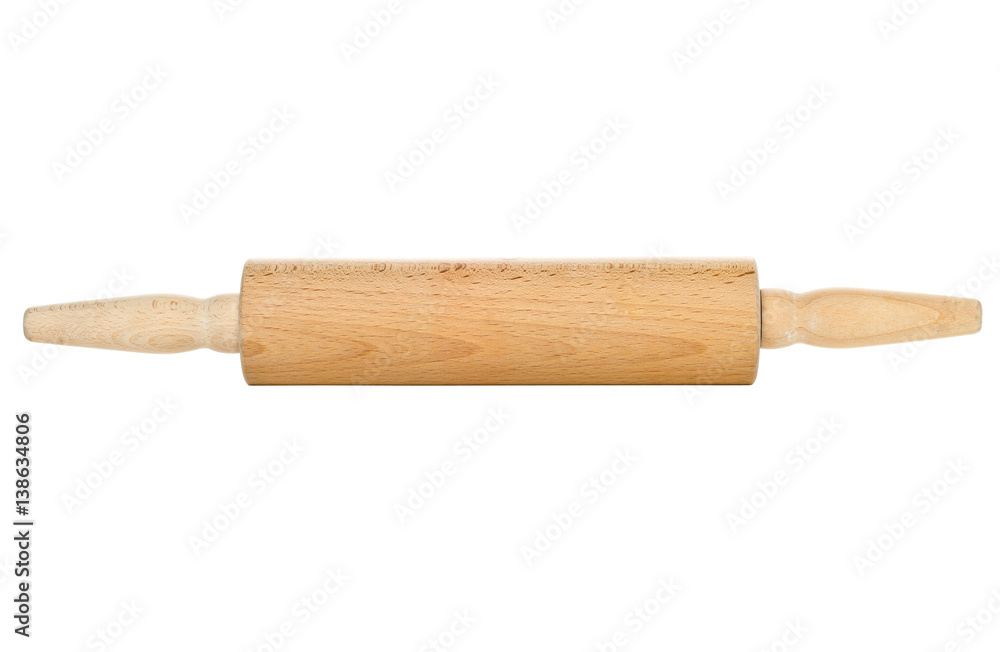 Wooden rolling pin kitchen utensil over white Wooden rolling pin kitchen utensil over white