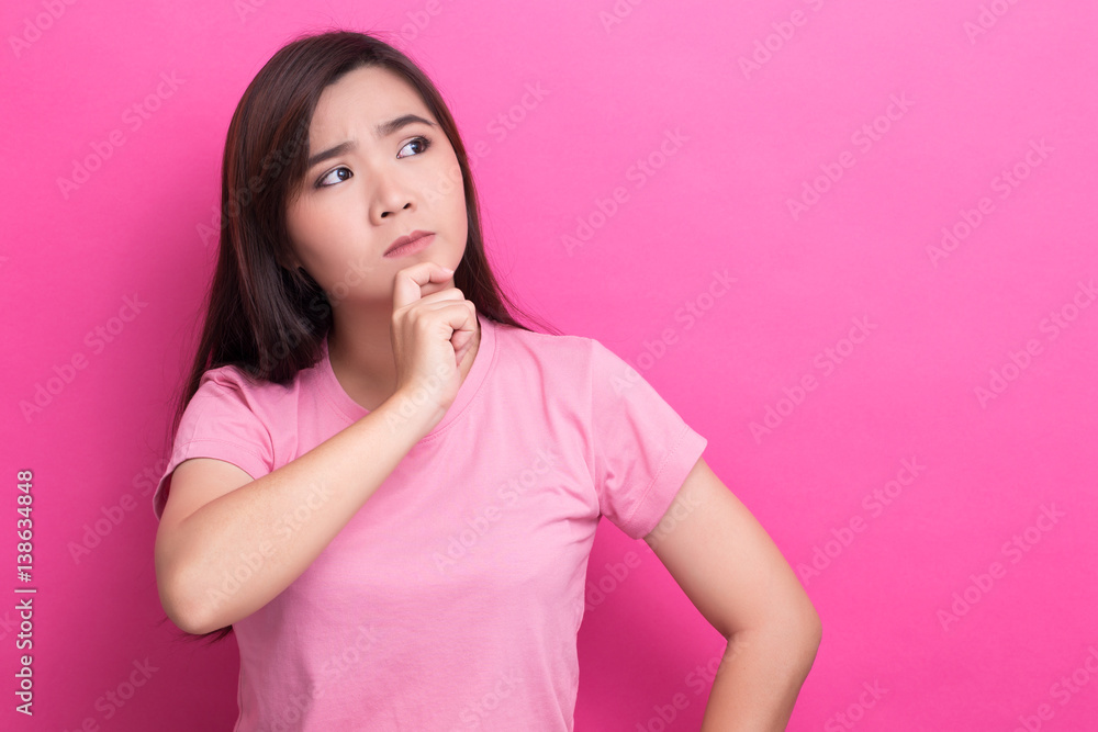 Portrait asian woman thinking on isolated background Portrait asian woman thinking on isolated background