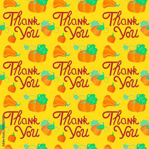 Vector illustration thank you text and pumpkin pattern.