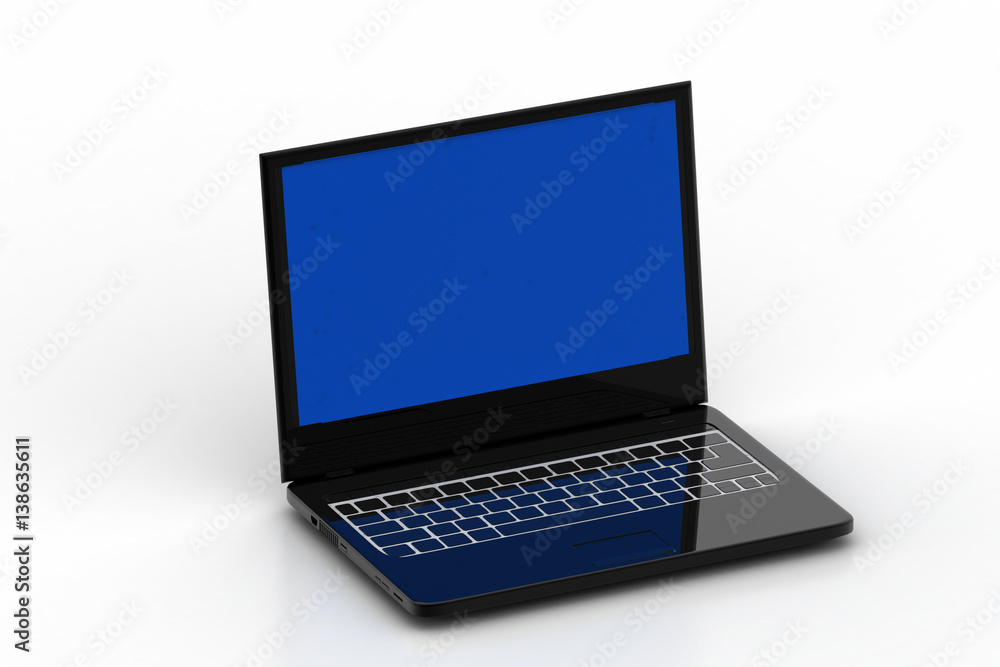 Open laptop with isolated blue screen Open laptop with isolated blue screen