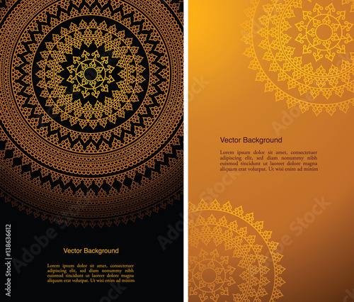 Set of Indian country ornament illustration concept. Ethnic & Colorful Henna Mandala design, on festive and glitter bokeh background.