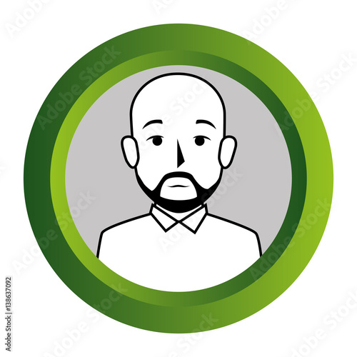 color frame with monochrome contour of half body bald man with beard vector illustration