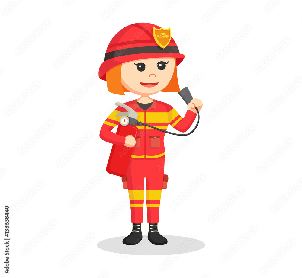 fire woman holding fire extinguisher