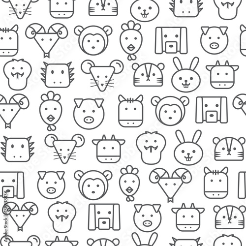 Different line style icons seamless pattern, Zodiac