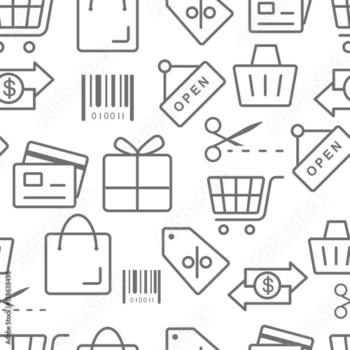 Thin line icons pattern, Shopping
