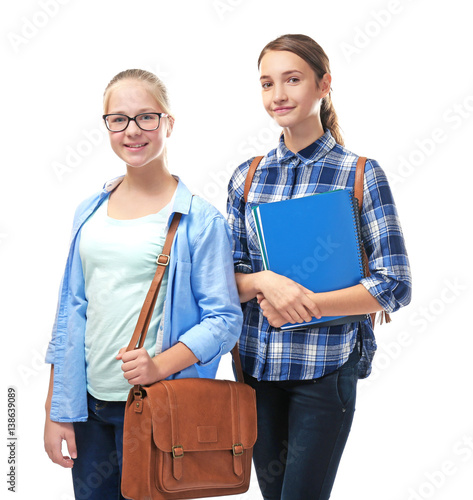 Classmates on white background