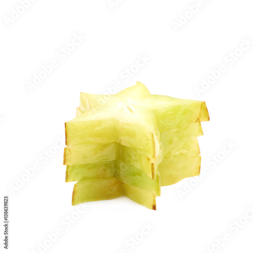 Pile of sliced carambola fruits isolated