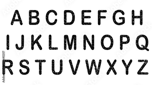 Vintage retro typeface. Stamped alphabet on white background.