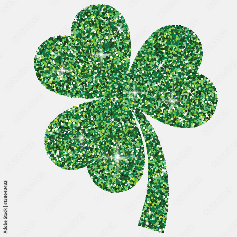 Shiny iridescent glitter shamrock in vector format. Stock Vector