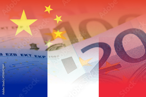 Photography china and france flags with euro banknotes mixed image