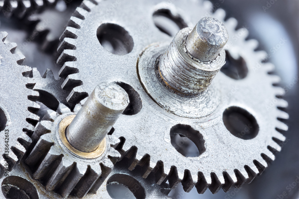 detail of industrial gearwheels mechanism, extreme macro detail of industrial gearwheels mechanism, extreme macro