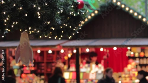Soft Focus German Christmas Market Toy Stall with Twinkling Xmas Lights