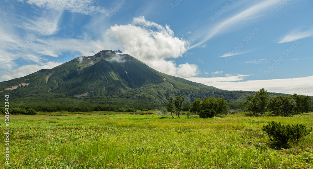 Khodutkinskiye hot springs at the foot of volcano Priemysh. South Kamchatka Nature Park.