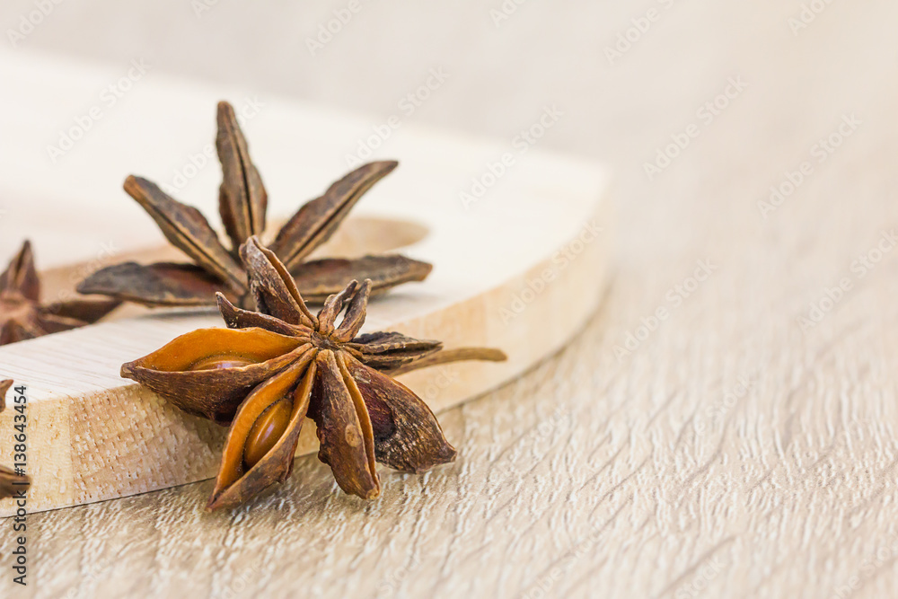 Close up Star anise seed on wood Close up Star anise seed on wood