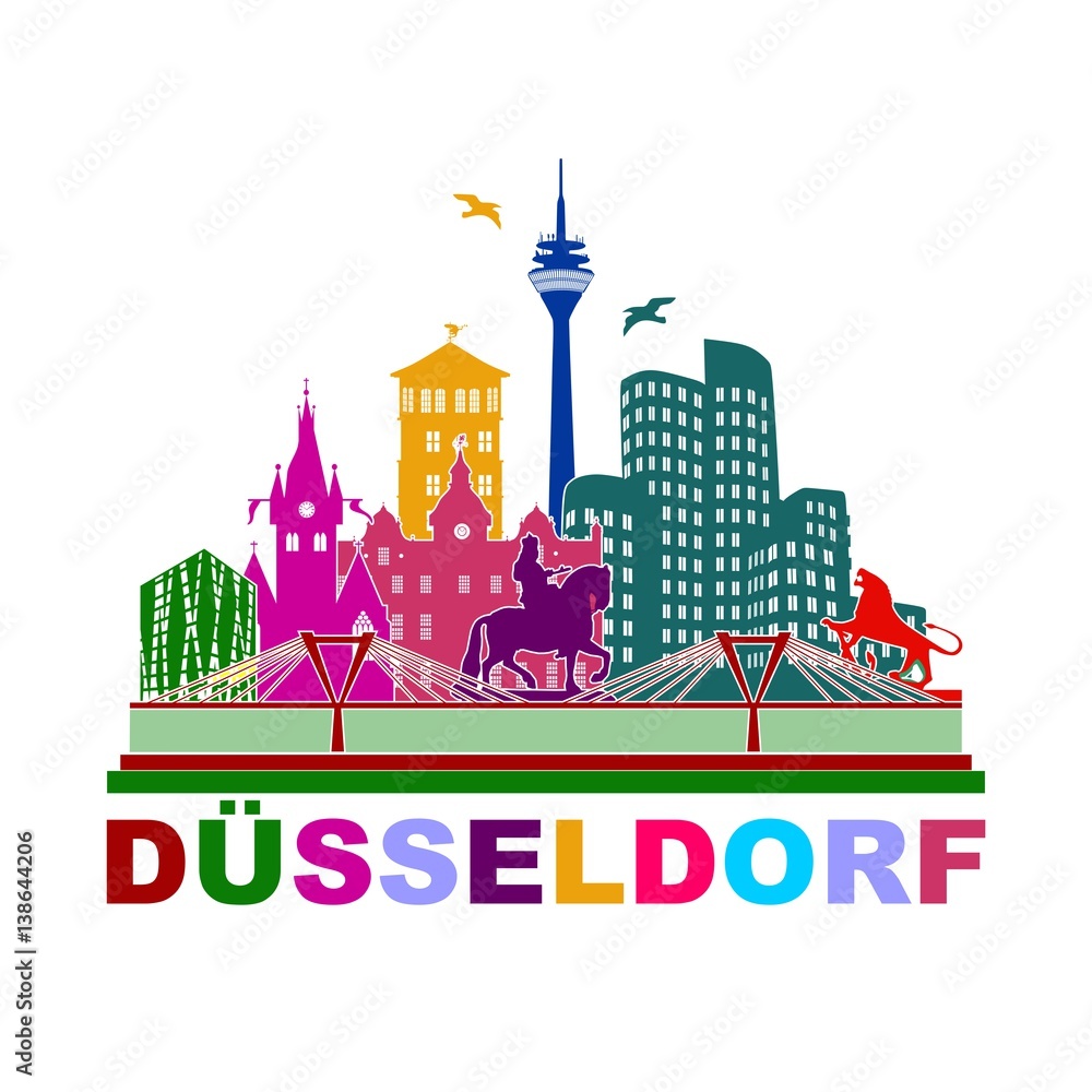 Düsseldorf Deutschland Skyline Rhein Stadt Silhouette Panorma Stadtlandschaft 