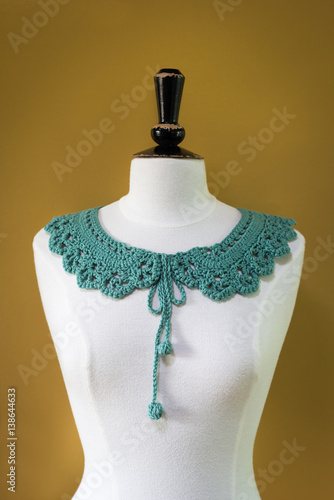 Handcrafted Woolen Green Crochet Collar on Headless Mannequin