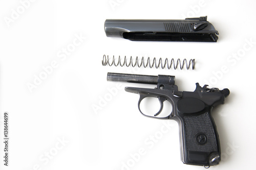 makarov system pistol disassembled isolated on white background