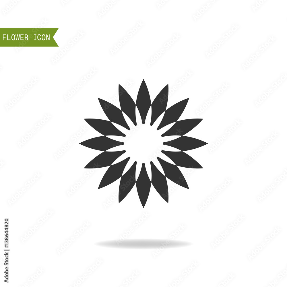 Black flat silhouette, object of flower for logo isolated on white background.