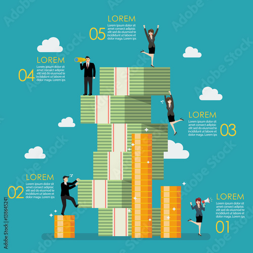 Business people try to climbing money mountain infographic