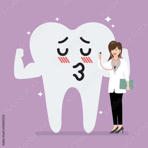 Female doctor holding stethoscope for checking up gallant tooth