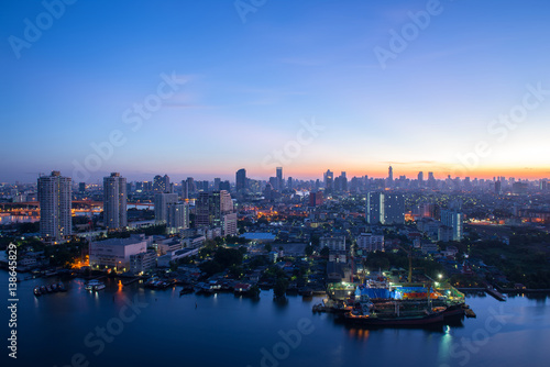 Bangkok skyline with Chaophraya river view.