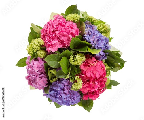 Bouquet of flowers top view on white background