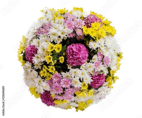 Bouquet of flowers top view on white background