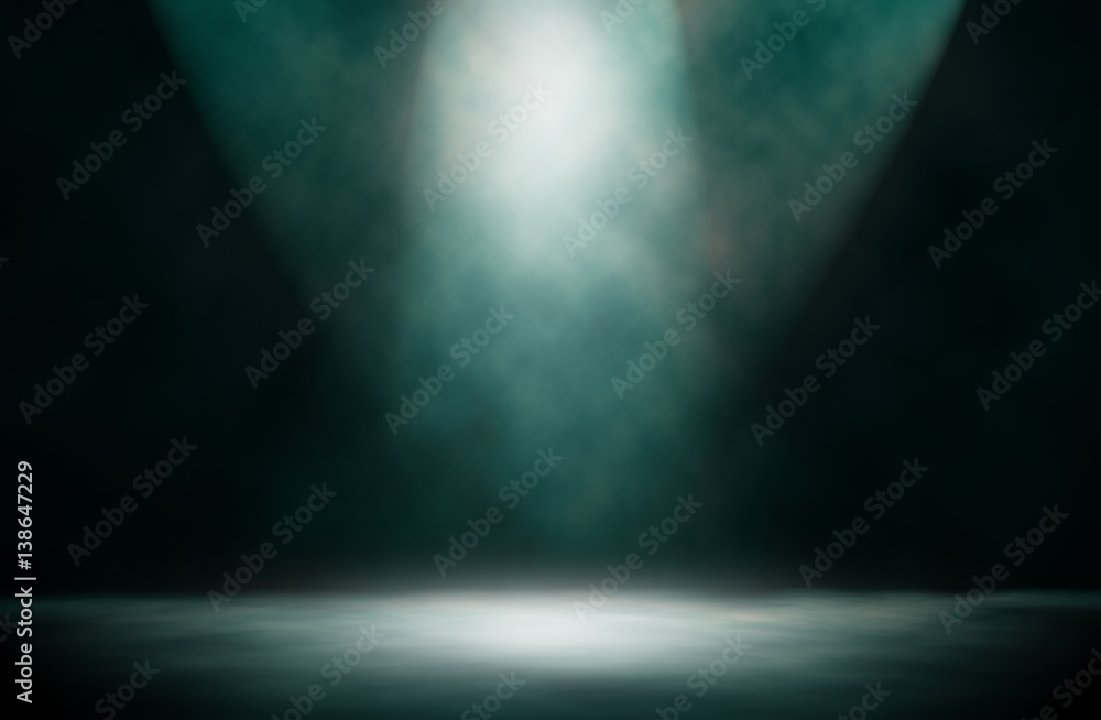 Obraz premium Blue spotlight smoke studio design background.