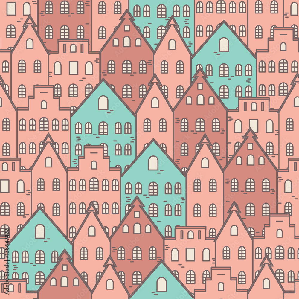 Abstract Urban Seamless Pattern. Vector City Background.