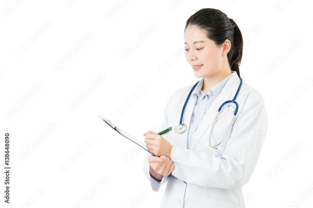 asian doctor holding pen writing medical case on clipboard asian doctor holding pen writing medical case on clipboard