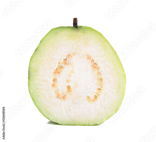 Half guava fruit on white background