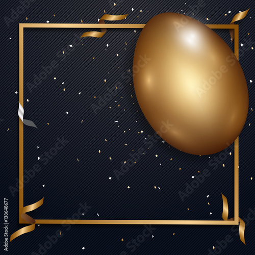 Fototapeta Naklejka Na Ścianę i Meble -  Easter gold eggs with confetti gold and black colors place for text abstract background
