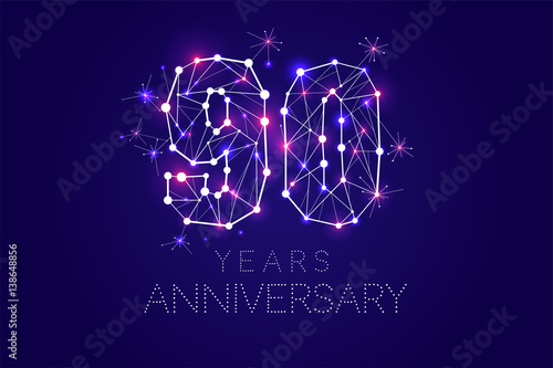 90 years Anniversary design. Abstract form with connected lines and light dots. Vector Illustration