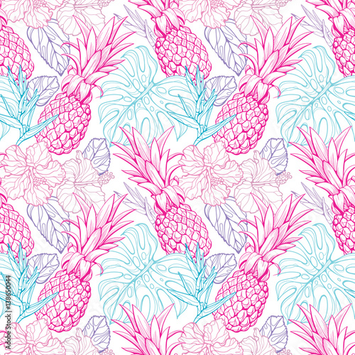 Colorful seamless vector tropical pattern