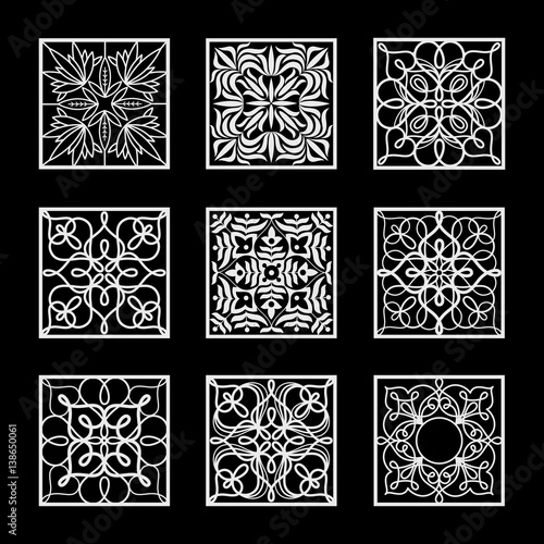 Vintage abstract black and white squares set.
