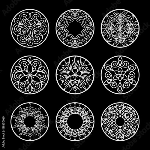 Vintage abstract black and white circles set.