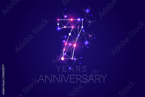 7 years Anniversary design. Abstract form with connected lines and light dots. Vector Illustration