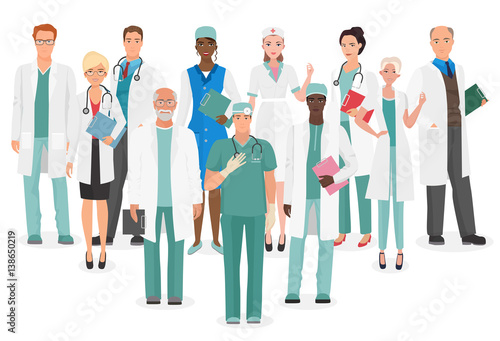 Hospital medical staff Team doctors together collection. Group of doctors and nurses people character set.