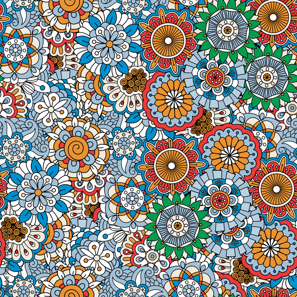 Doodle colored decorative floral pattern