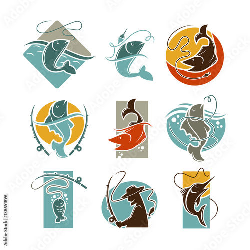 Fishing concept vector poster on white.