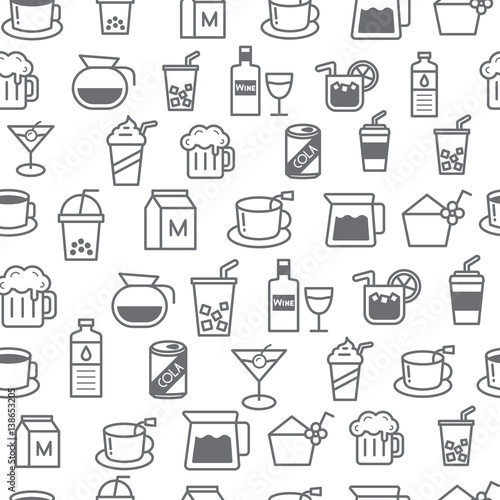 Different line style icons seamless pattern, baverage
