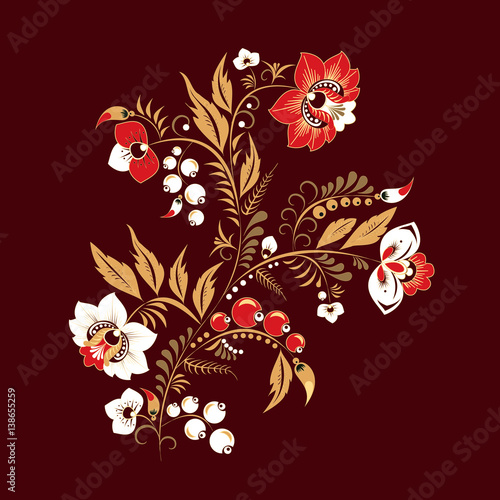 stock vector abstract hand draw flower and wave, doodle bouquet. oriental or arabic, russia art background. template for card. banner