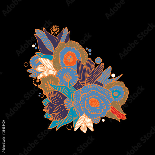 stock vector abstract hand draw flower and wave, doodle bouquet. oriental or arabic art background. template for card. banner
