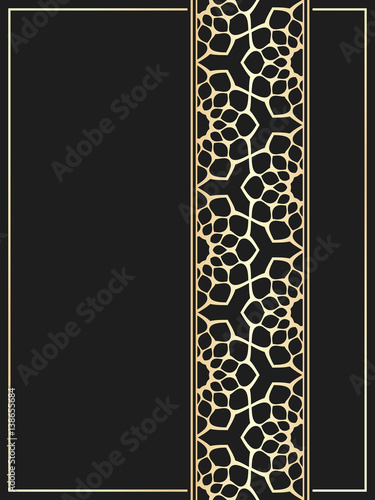 Islamic card. Golden seamless border on black background. Vector template for restaurant menu. Wedding invitation in luxury style.