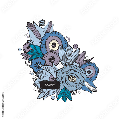 stock vector abstract hand draw flower and wave, doodle bouquet. oriental or arabic art background. template for card. banner